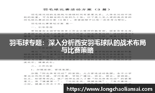 羽毛球专题：深入分析西安羽毛球队的战术布局与比赛策略