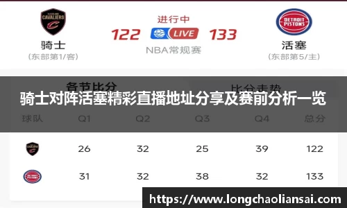 骑士对阵活塞精彩直播地址分享及赛前分析一览